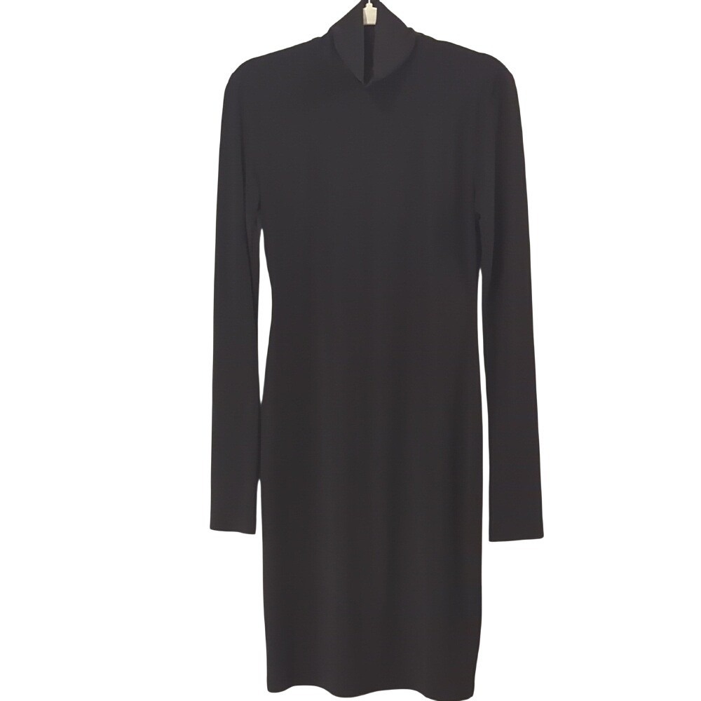 Norma Kamali Dress Black Long-Sleeve Turtleneck Stretch size Medium